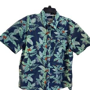 Cornerstone Bodega Navy Mint Retro Style Hawaiian Tropical Floral Shirt Sz L